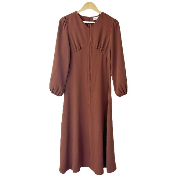 Pixie Market Rust Brown Shirred Midi Dress Size S - Picture 3 of 9